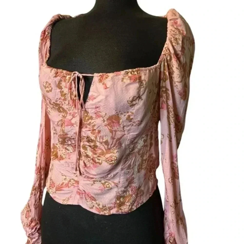 Free People Hilary Floral Crop top pink combo Size Medium